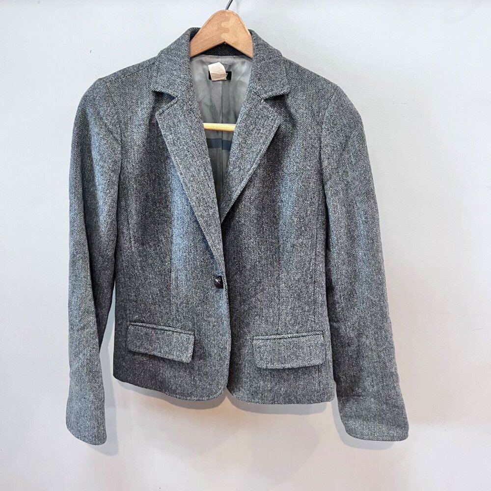 J.Crew Factory Womens Gray Herringbone Blazer Jacket Size 2‎ Wool Blend